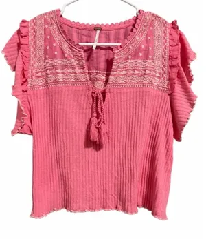 Free People Sarafina Embroidered Top‎ Pink Rose Women's Size Small thumbnail 1