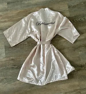 David's Bridal “Bridemaid” Champagne silky rob size L thumbnail 1