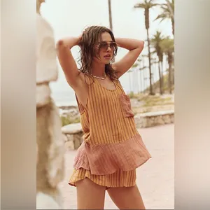 NWOT Free People Annabelle Set in Brown 2Pcs Set Top Bottom Yellow thumbnail 4