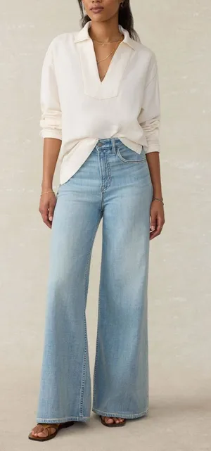 Faherty Sail Away Linen Denim Top Egret White Size S thumbnail 1