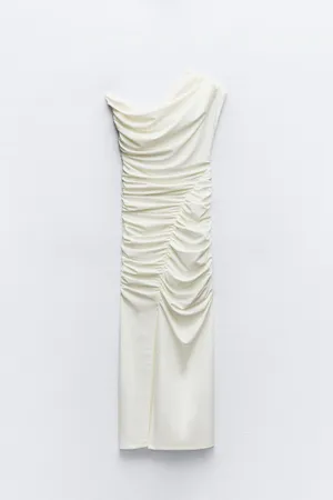 ZARA Sad maxi dress ruched stretch white wedding Elegant White One-Shoulder evening thumbnail 12