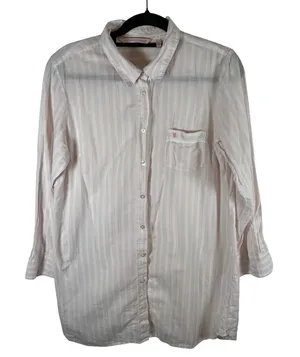Victoria's‎ Secret Pink White Striped Cotton Sleep Shirt Nightgown Womens Large thumbnail 1