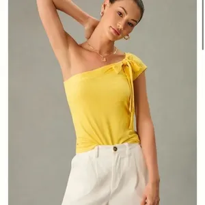 Anthropologie Maeve One Shoulder Bow Top Yellow Size Small New thumbnail 10