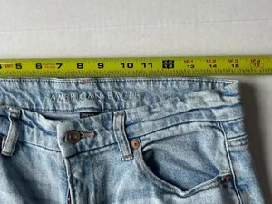 American Eagle Sz 14 Mom Jeans curvy straight leg high-rise fit with distressing thumbnail 8