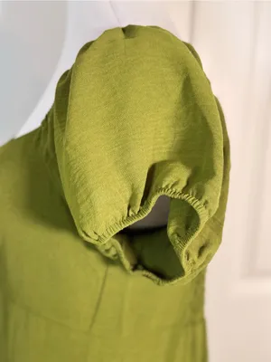 Monteau Los Angeles M Olive Green Puff Sleeve Midi Dress Cottagecore Boho Brunch thumbnail 5