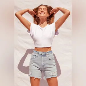 Agolde Light Wash Riley High Waist Cut Off Denim Short in Groove Size 24 thumbnail 12
