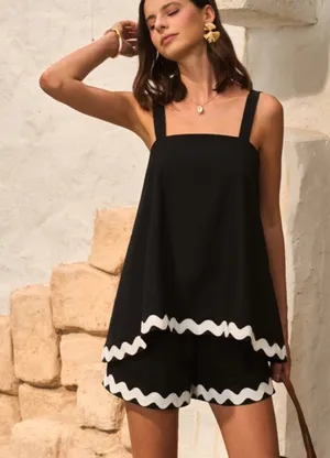 Black and White Ric Rac Cotton & Linen Wavy Trim Top With Shorts Set XS New thumbnail 1