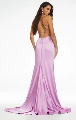 Ashley Lauren Spaghetti Strap Ruched Dress Style 11162 Lilac size 0 thumbnail 2