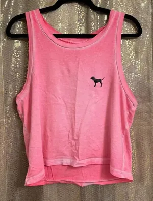 PINK Victorias Secret Bright Pink Cropped Faded Dyed‎ Tank Top Medium thumbnail 1