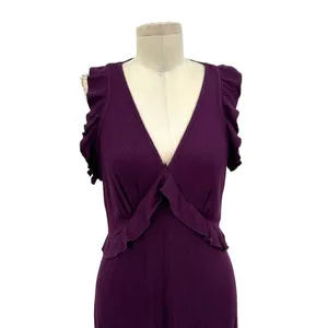 Anthropologie Maxi Dress‎ Deep-V Ruffled Sleeveless Viscose Purple Size Medium thumbnail 4