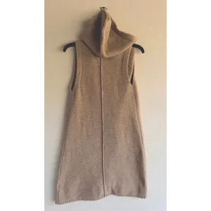 Tahari Womens Camel Tan Wool Blend Sleeveless Hooded Sweater Vest XS Longline thumbnail 4