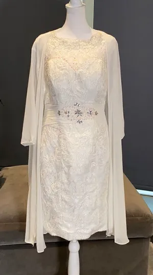 Women’s Ivory Dress & Matching Chiffon Jacket with beautiful detail Size L**READ thumbnail 1
