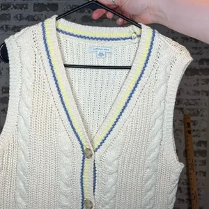 American Eagle | women knitted cream button down sweater vest thumbnail 2