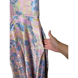 IEENA for Mac Duggal Pink Floral Brocade One Shoulder Bow Maxi Dress 10 thumbnail 8