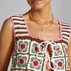 Anthropologie Maeve Boho Retro Reversible Granny Square Festival Floral crotchet crop top OS thumbnail 3