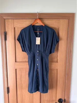 NWT Quince Vintage Wash Tencel Button Front Dress in Midnight Blue Women’s Small thumbnail 12