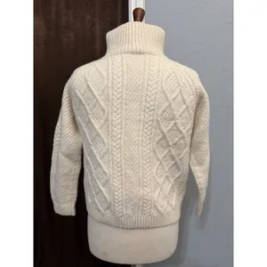 80s Carraig Donn Handknit Merino Wool Aran Zip Cropped Cardigan Sweater Cream M thumbnail 4
