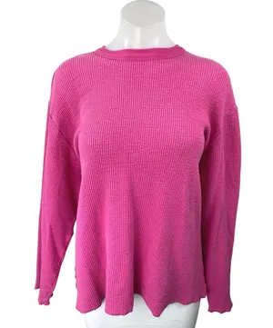 Skims Women's Pink Long Sleeve Ribbed Knit Loose Crew Neck Sweater Top Size M thumbnail 1