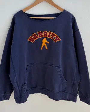 Varsity Football Oversized Navy Off The Shoulder Sweatshirt thumbnail 1