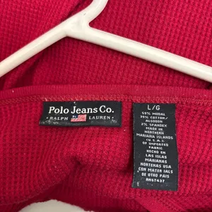 Polo Jeans Co Ralph Lauren Waffle Thermal Henley Top Womens L Preppy Layers Red thumbnail 5