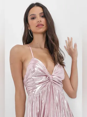 NWT Lulu’s Fabulous Finesse Light Pink Metallic Twist Front Maxi Dress Size XXS thumbnail 3