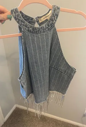 Denim rhinestone top Blue thumbnail 1