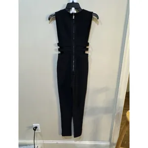Tiger Mist black jumpsuit featuring a deep plunging neckline Size Small Cutouts thumbnail 3