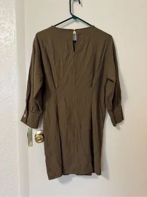 Zara Khaki Green Pleated Dress with Contrasting Statement Buttons Size M thumbnail 5