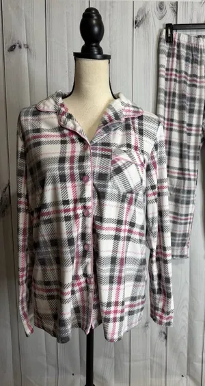 Nautica Pajama Set Plaid Flannel Long Sleeve Button Up Shirt Pant Sz L 14-16 thumbnail 1