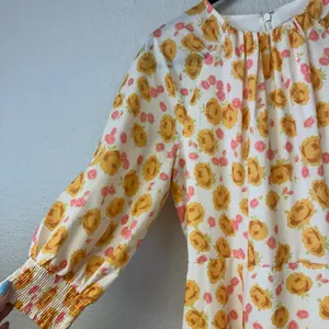 Keepsake Yellow Pink Floral Short Sleeve Midi Dress Size Medium thumbnail 4