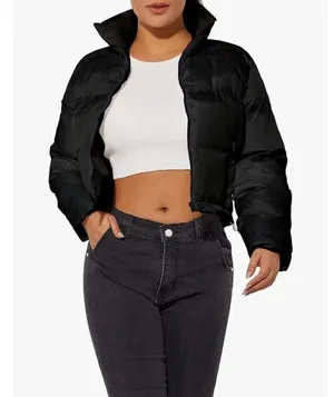 NEW Crop Short Jacket Cropped Puffer Jacket Winter Coat 5X Black thumbnail 1