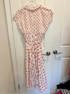 ANTHROPOLOGIE Pineapple Printed V-neck Smocked Waist Midi Dress White size Small thumbnail 5