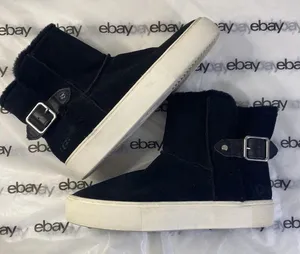 UGG Women’s Black Suede Shearling Lined Ankle Boots Buckle Strap Size 9 EU 40 thumbnail 1