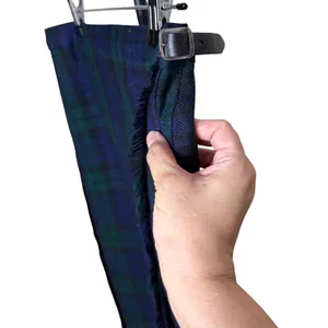 Pure New Wool Black Watch Tartan Plaid Wrap Skirt Navy Green Leather Buckle thumbnail 3