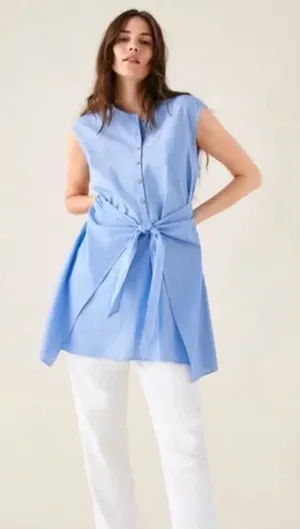 ZARA Knotted Tie Front Sleeveless Shirt Dress‎ Tunic Light Blue Size XS thumbnail 1