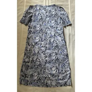 Chico's Blue Veil Snake Print Smocked Puff Sleeve Midi Dress W/ Pockets Size 0 thumbnail 7