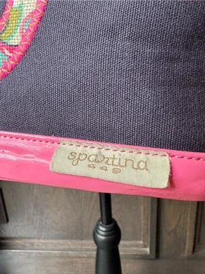 Spartina 449 Navy Tote with Pink Trim and Multicolor Seahorse thumbnail 2