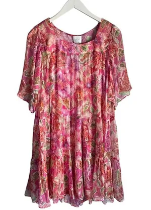 Jade Pink‎ Floral Spring Summer Dress Silk Sheer Bridal Shower Baby Shower sz S thumbnail 1