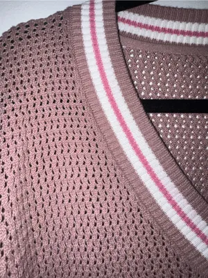 Varley Women’s V-Neck Knit Sweater Brown with Pink & White Detailing NWOT thumbnail 5
