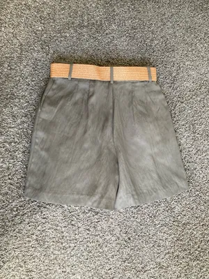 Zara High Waisted Linen Blend Bermuda Shorts Belted Size S NWT thumbnail 9