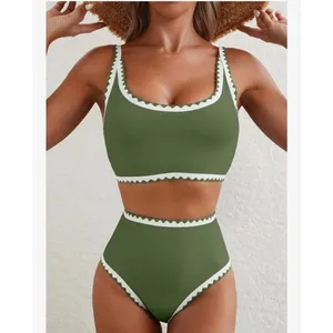 NEW Bikini Set Whip Stitch 2 Pc Swimsuits High Waist Scoop 2X thumbnail 3
