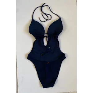 Abercrombie & Fitch Navy Blue Ruffle Plunge‎ Halter One Piece Swimsuit Small NEW thumbnail 4