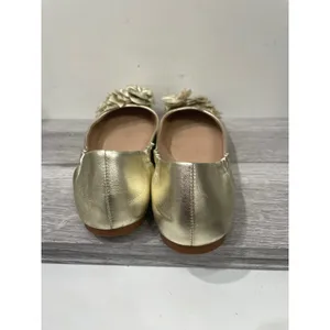 Tory Burch Minnie Travel Ballet‎ Flats Gold Metallic Leather Flower Womens 6.5 thumbnail 3