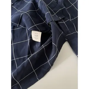 Madewell Silk Lace-up Shirt Blouse Windowpane Plaid Navy White Size Small thumbnail 6