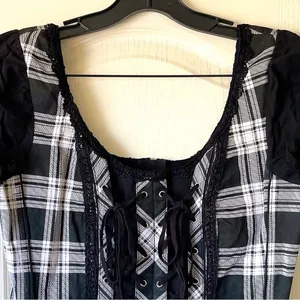 Tripp NYC Plaid Lace-Up Corset Top Cotton‎ Black White Gothic Punk XL EUC thumbnail 2