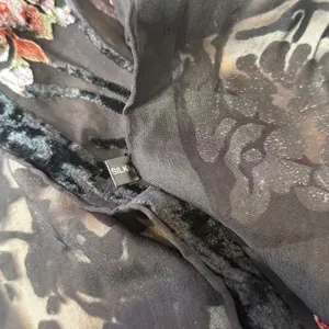100% Silk Burnout Velvet Scarf Womens Black Red Floral Devore Wrap Whimsigoth thumbnail 3