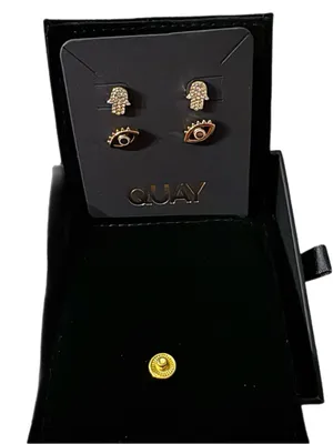 Quay Australia Good Vibes Earring Set New In Box Gold Tone Hypoallergenic thumbnail 1