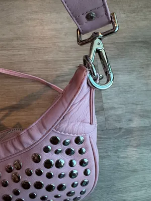 Núnoo Pluto Rivet Silky Pink Leather Crescent Studded Shoulder Bag Y2K thumbnail 7