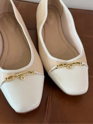Aldo Lalateriel Ballerina Two-Tone Cream and White Ballet Flat Gold Accent Sz 9 thumbnail 8