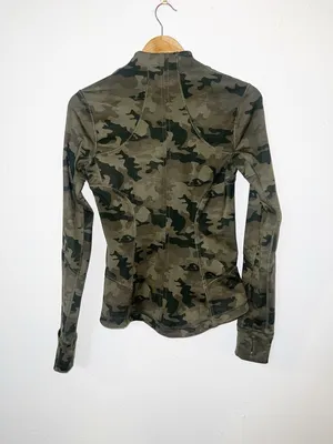 Lululemon Define Camo Zip-Up Athletic Jacket - Olive Green w/ Thumbholes thumbnail 7